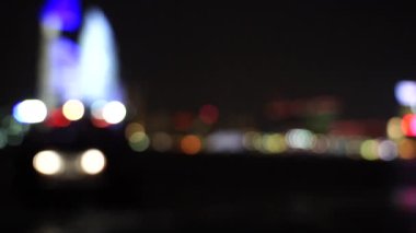 Gece bokeh Hong Kong Victoria liman; Yavaş çekim