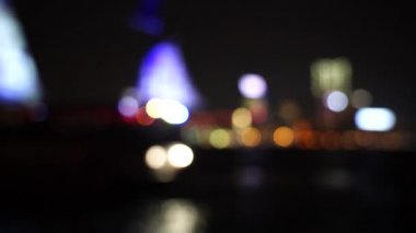 Gece bokeh Hong Kong Victoria liman; Yavaş çekim