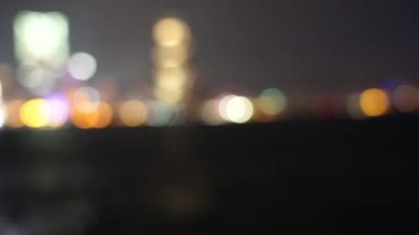 Gece bokeh Hong Kong Victoria liman; Yavaş çekim