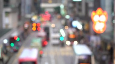 Bulanık Hong Kong şehir gecesi; Gece Hong Kong Trafik Bokeh görünümü; Yavaş Çekim