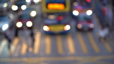 Bulanık Hong Kong şehir gecesi; Gece Hong Kong Trafik Bokeh görünümü; Yavaş Çekim