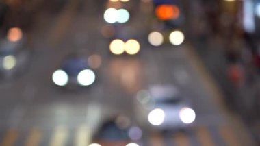 Bulanık Hong Kong şehir gecesi; Gece Hong Kong Trafik Bokeh görünümü; Yavaş Çekim