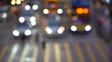 Bulanık Hong Kong şehir gecesi; Gece Hong Kong Trafik Bokeh görünümü; Yavaş Çekim