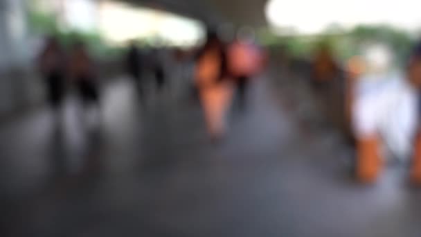 Blurred People Crossing Pedestrian Bridge Slow Motion — Stock Video