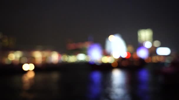 Гонконгская Гавань Виктория Бокэ Ночью Медленное Движение — стоковое видео