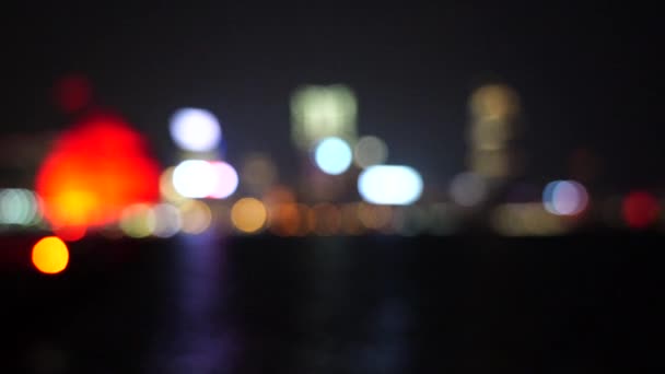 Gece Bokeh Hong Kong Victoria Liman Yavaş Çekim — Stok video