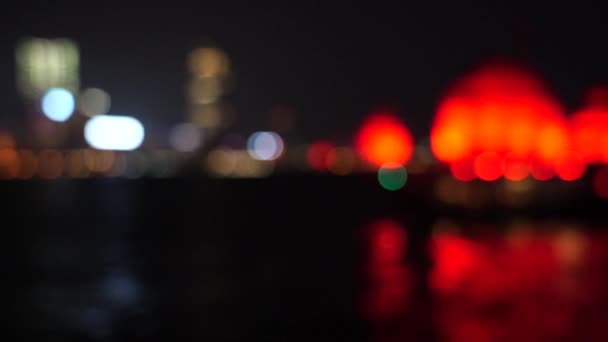 Gece Bokeh Hong Kong Victoria Liman Yavaş Çekim — Stok video