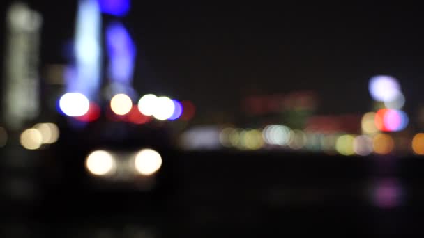 Hong Kong Victoria Port Bokeh Nuit Mouvement Lent — Video