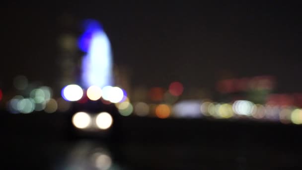 Hong Kong Victoria Harbor Bokeh Nachts Slow Motion — Stockvideo