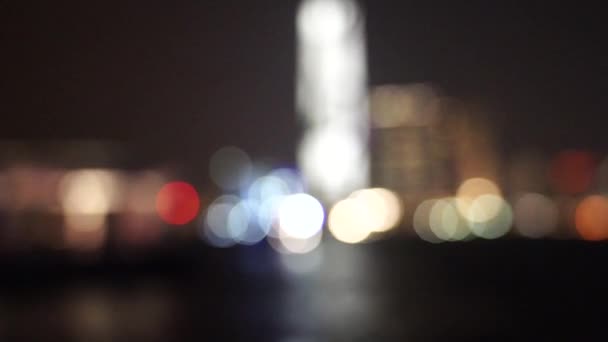 Gece Bokeh Hong Kong Victoria Liman Yavaş Çekim — Stok video
