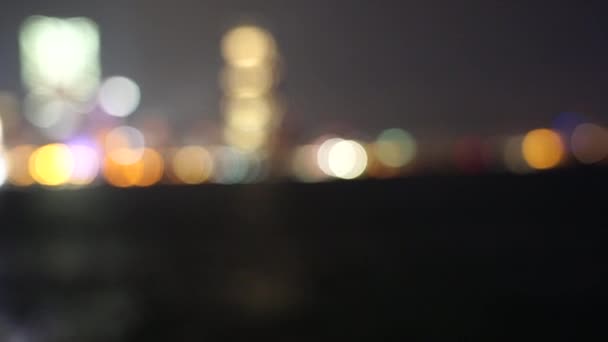 Hong Kong Victoria Hafen Bokeh Bei Nacht Zeitlupe — Stockvideo