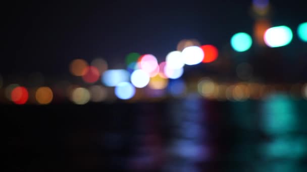 Гонконг Вікторія Харбор Боке Вночі Повільний Рух — стокове відео