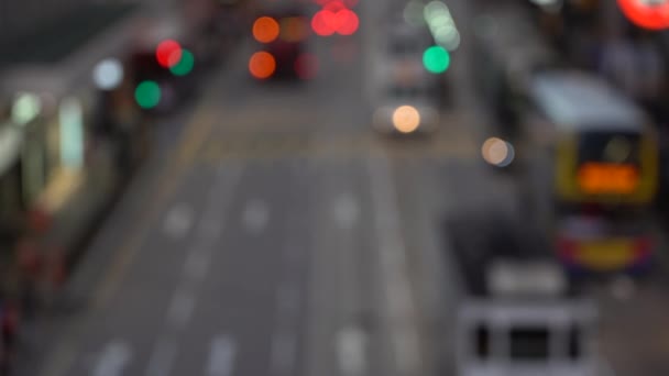 Noche Ciudad Hong Kong Borrosa Vista Bokeh Del Tráfico Hong — Vídeo de stock