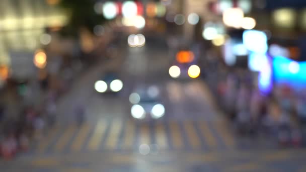 Noche Ciudad Hong Kong Borrosa Vista Bokeh Del Tráfico Hong — Vídeo de stock