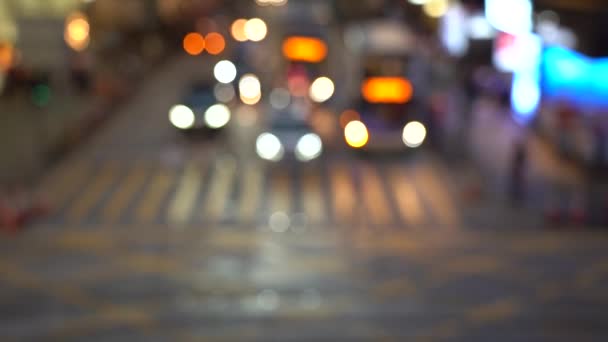 Noche Ciudad Hong Kong Borrosa Vista Bokeh Del Tráfico Hong — Vídeos de Stock