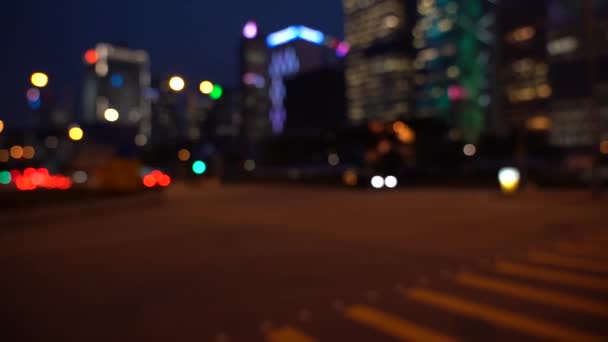 Hongkong Stadt Nacht Unschärfe Bokeh Blick Auf Hongkong Verkehr Der — Stockvideo