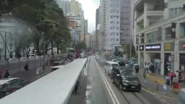 TimeLapse/Hyperlapse megtekintése a Hong Kong-i utcán jelenet a emeletes villamoson. — Stock videók