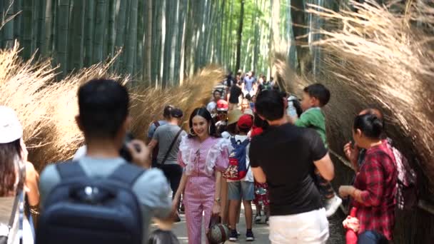 Kyoto Japan June 2019 Slow Motion Tourist Walking Arashiyama Bamboo — Stock Video