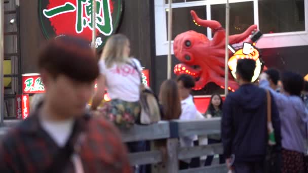 Osaka Japan June 2019 Slow Motion Tourists Visiting Dotonbori Night — Stock Video