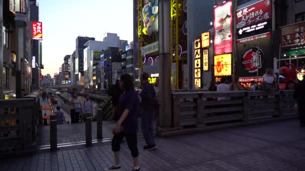 Osaka Japan June 2019 Slow Motion Tourists Visiting Dotonbori Night — Stock Video