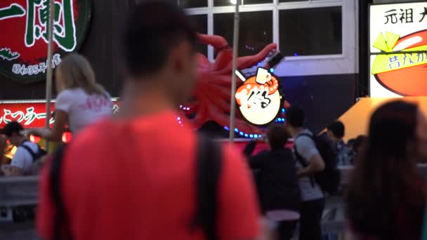 Osaka Japan June 2019 Slow Motion Tourists Visiting Dotonbori Night — Stock Video