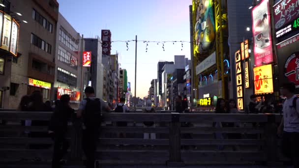 Osaka Japonia Czerwca 2019 Powolny Ruch Turystów Odwiedzających Dotonbori Nocy — Wideo stockowe