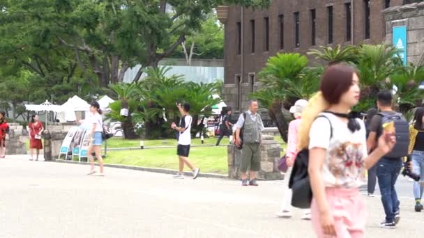 日本大阪 2019年6月18日 游客在大阪城堡公园行走的慢动作 日本大阪最受欢迎的旅游网站 — 图库视频影像