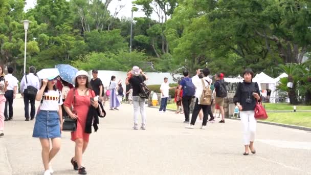 Осака Япония Июня 2019 Года Замедленная Ходьба Посетителя Замковому Парку — стоковое видео