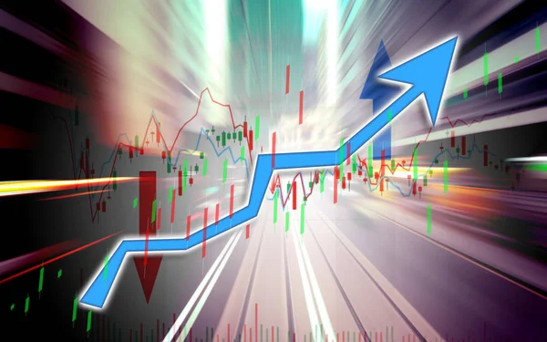 Finance Stock market with light trials background. Index graph c — Stock Photo, Image