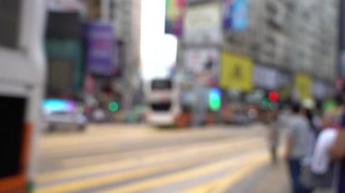 Hong Kong yoğun yaya geçidinde insanların bulanık kalabalık; Yavaş Çekim