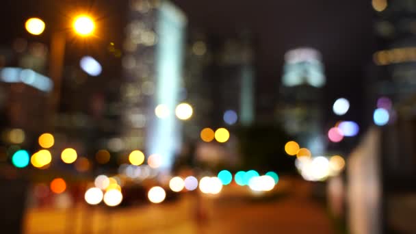 香港城市夜在模糊 夜间香港交通的散景 — 图库视频影像