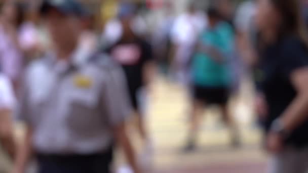 Foule Floue Personnes Sur Passage Piétonnier Occupé Hong Kong Slow — Video