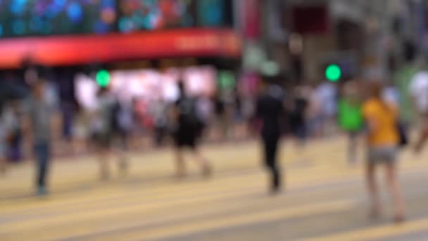 Suddig Skara Människor Hong Kong Upptagen Crosswalk Slow Motion — Stockvideo