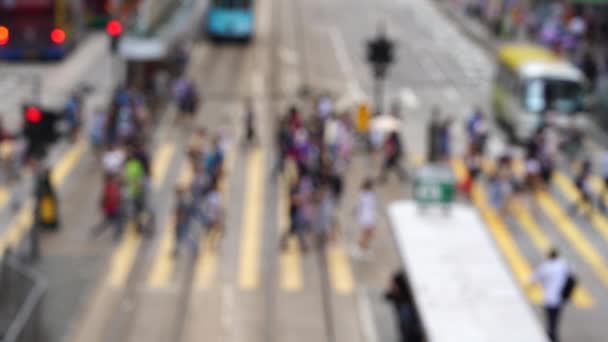 Folla Offuscata Persone Sul Marciapiede Occupato Hong Kong Slow Motion — Video Stock