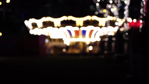 Carrusel Luz Abstracto Por Noche Carrusel Desenfoque Bokeh Luz — Vídeos de Stock
