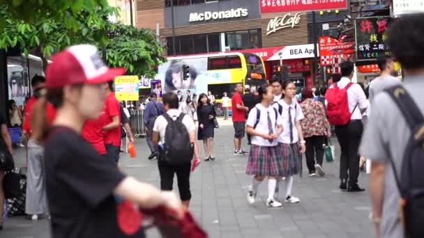 Гонконг Китай Липень 2019 Повільний Рух Жвавих Вулиць Торгового Району — стокове відео