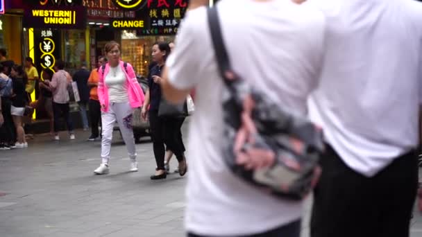 Гонконг Китай Июля 2019 Года Медленное Движение Оживленным Улицам Торгового — стоковое видео