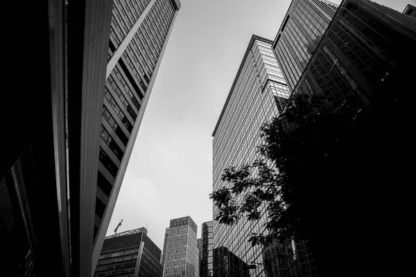 Edifícios Negócios Hong Kong Low Angle View Estilo Preto Branco — Fotografia de Stock