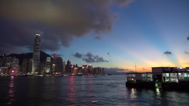 Hong Kong Wolkenkrabbers Zonsondergang Hyperlapse — Stockvideo