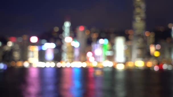 Blur Hong Kong Victoria Harbour Vista Nocturna Vista Nocturna Ciudad — Vídeo de stock