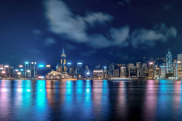 Гонконгський Міський Пейзаж Вночі Вид Вікторії Харбу — стокове фото