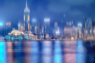 Gece Hong Kong şehir manzarası. Victoria Harbou 'Dan manzara