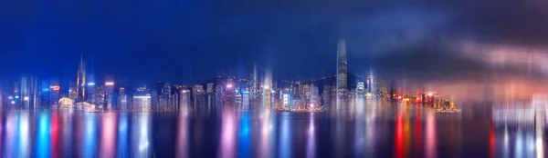 Абстрактне Світло Боке Гонконгський Нічний Погляд Міста Гонконг Подвійна Експозиція — стокове фото