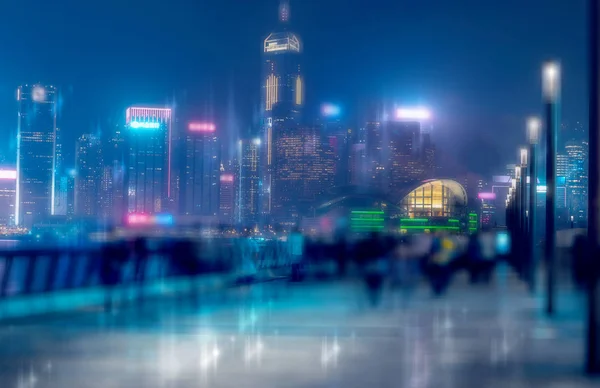 香港シティの夜景の背景を持つ抽象的なボケライト 二重露出 — ストック写真
