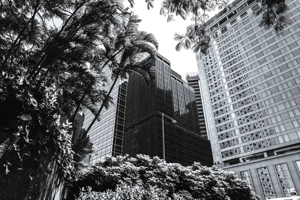 香港商业大厦特写;黑白风格 — 图库照片