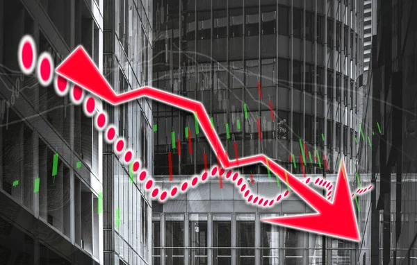 Aktienindex-Diagramm und Grafik im modernen Gebäudehintergrund (rotes b — Stockfoto