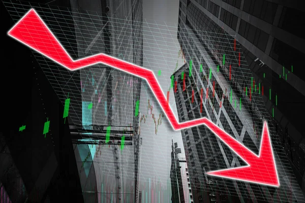 Stock index graph and chart in modern building background (red b — Stock Photo, Image