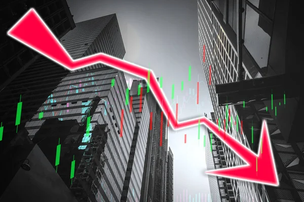 График фондового индекса и график в современном фоне здания (красный b — стоковое фото