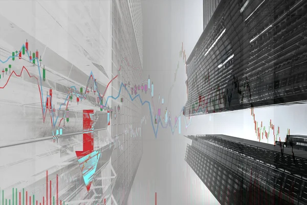 Stock index graph and chart in modern building background (red b — Stock Photo, Image