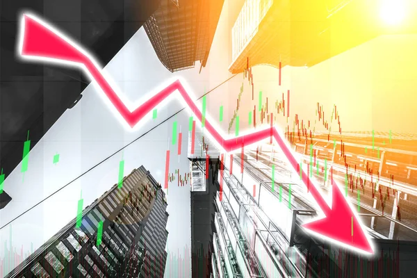 Aktienindex-Diagramm und Grafik im modernen Gebäudehintergrund (rotes b — Stockfoto